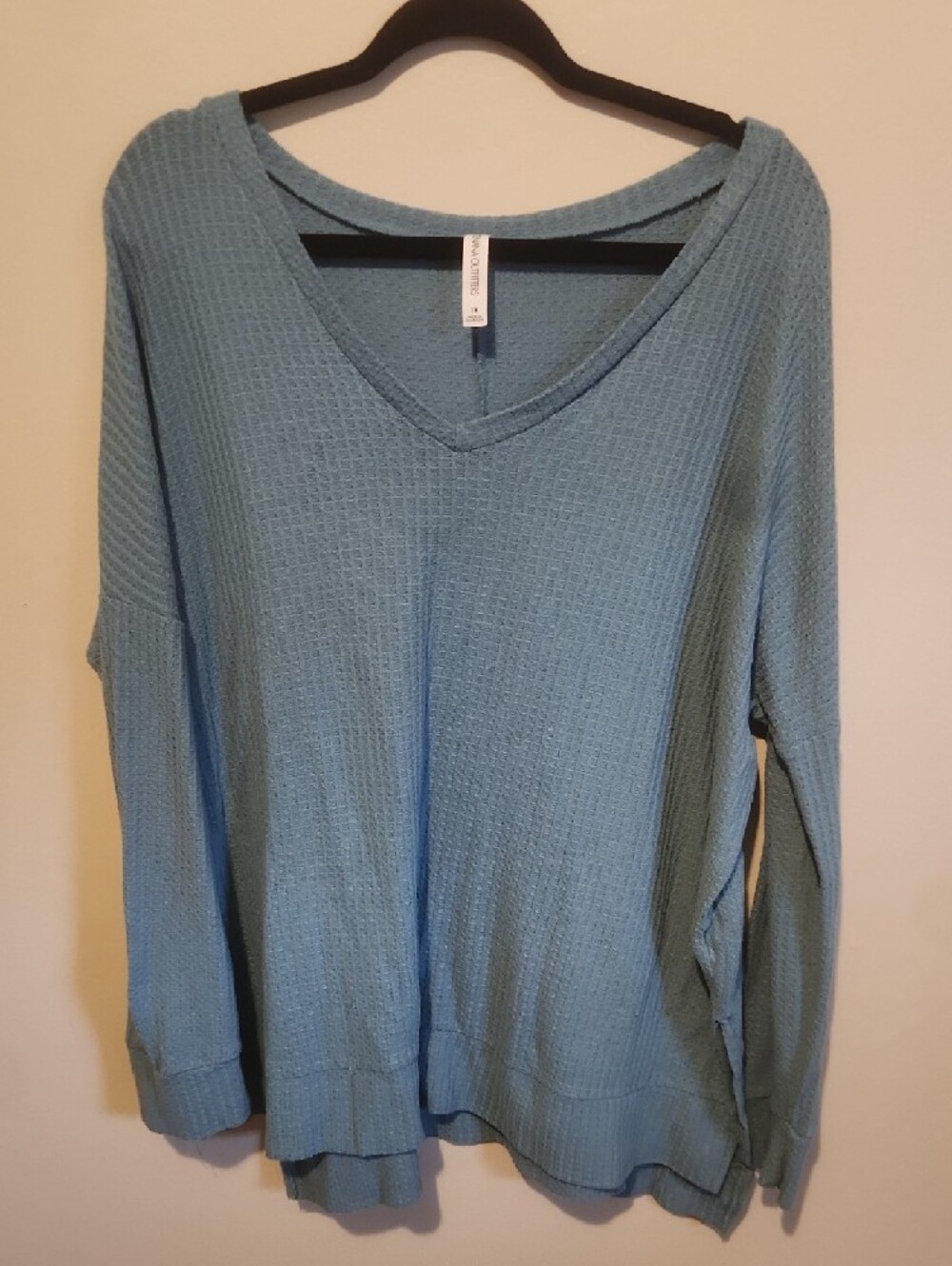 Zenana Outfitters Light Teal Waffle Knit Top - Picture 3 of 3